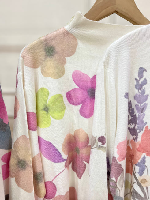 Women High Neck Floral Printed Knitted Pullover